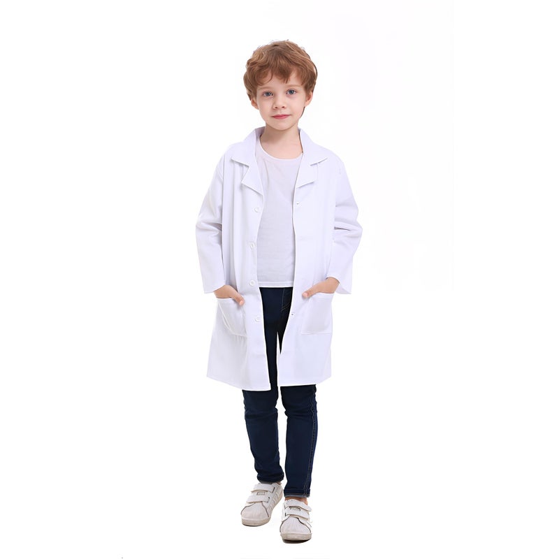 TopTie Kids Lab Coat Scrubs Childrens School Scientists Doctor Role Play Halloween Costume-White-10/12 - Image 2